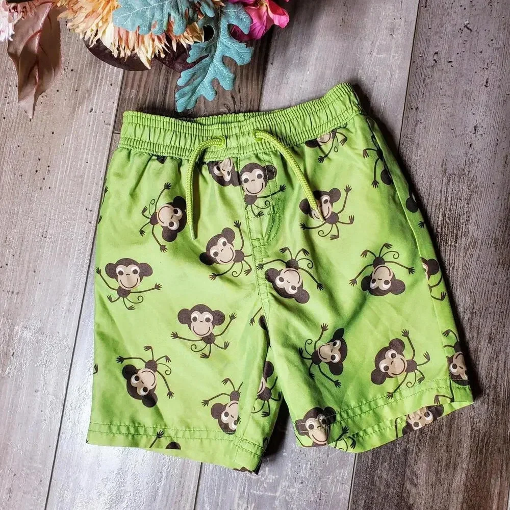 Gymboree Green Monkey Swim Trunks 6-12m EUC
